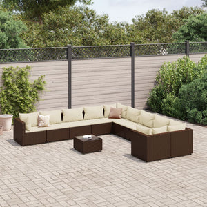 Set Divani da Giardino 11 pz con Cuscini Polyrattan Marrone 3308353