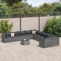 Set Divani da Giardino 11 pz con Cuscini in Polyrattan Grigio 3308354