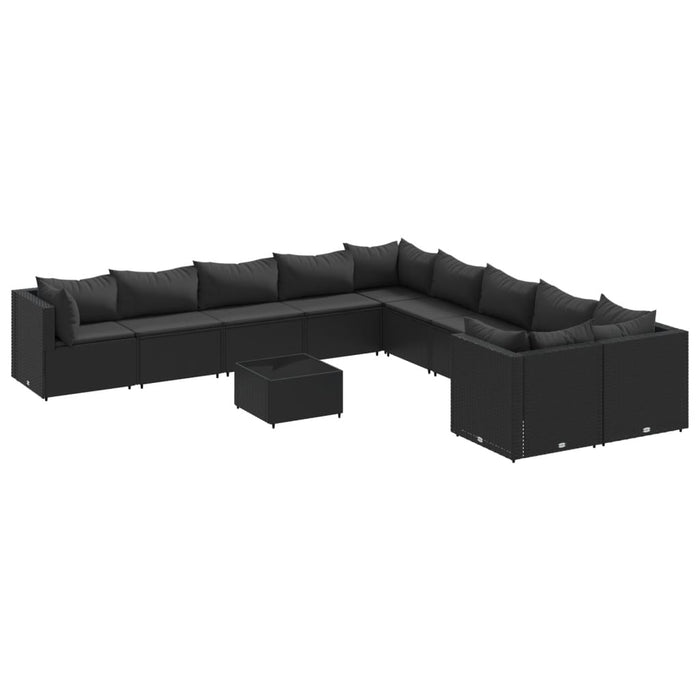 Set Divani da Giardino 11 pz con Cuscini in Polyrattan Nero 3308355