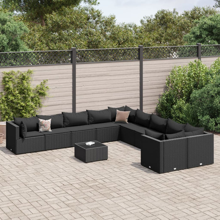 Set Divani da Giardino 11 pz con Cuscini in Polyrattan Nero 3308355