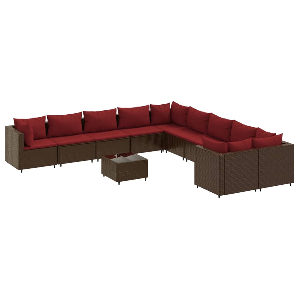 Set Divani da Giardino 11 pz con Cuscini Polyrattan Marrone 3308357