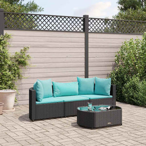 Set Divani da Giardino 4 pz con Cuscini Nero in Polyrattan 3308364