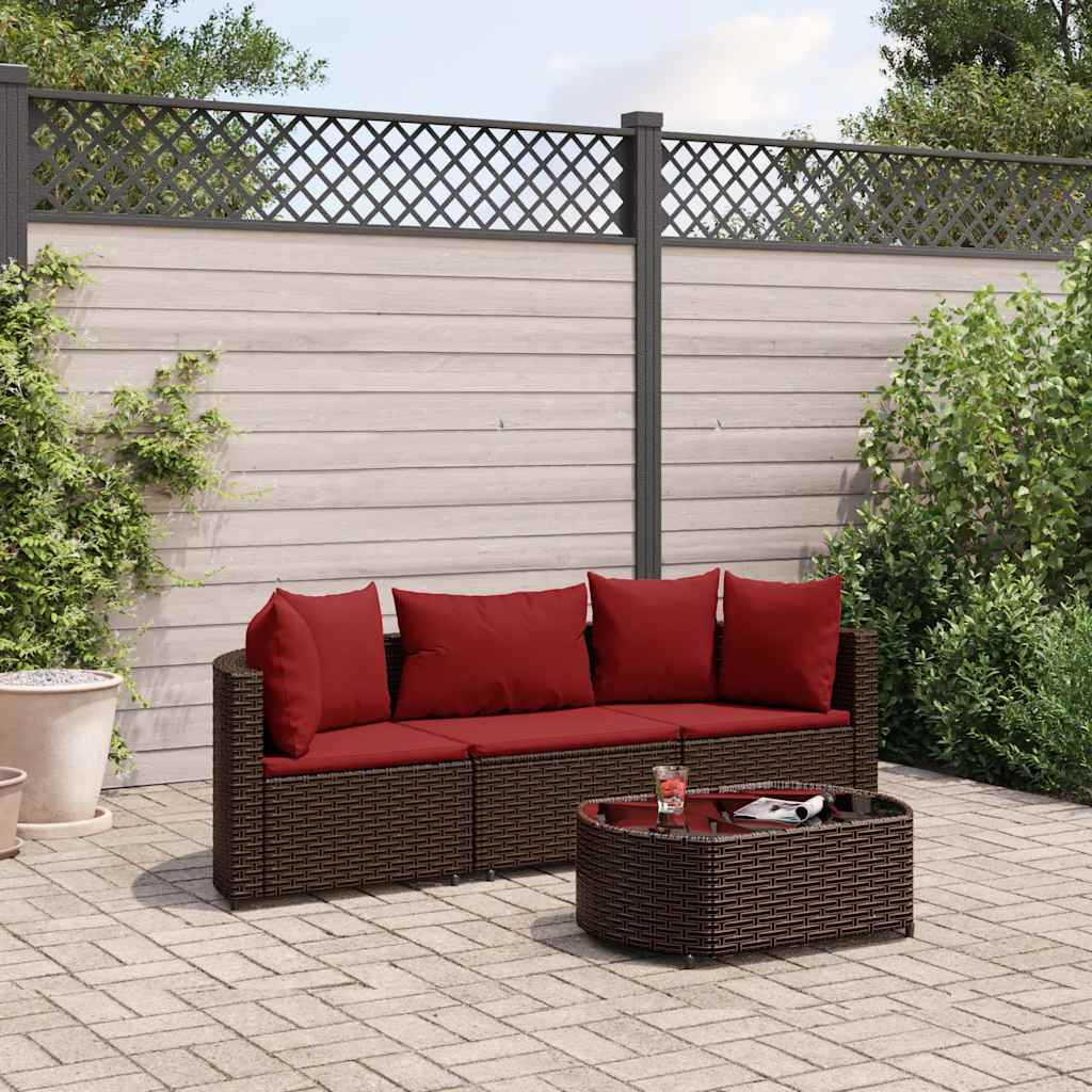 Set Divano da Giardino 4 pz con Cuscini Marrone in Polyrattan 3308365