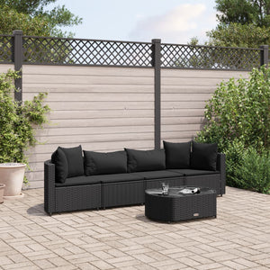 Set Divani da Giardino 5 pz con Cuscini in Polyrattan Nero 3308371