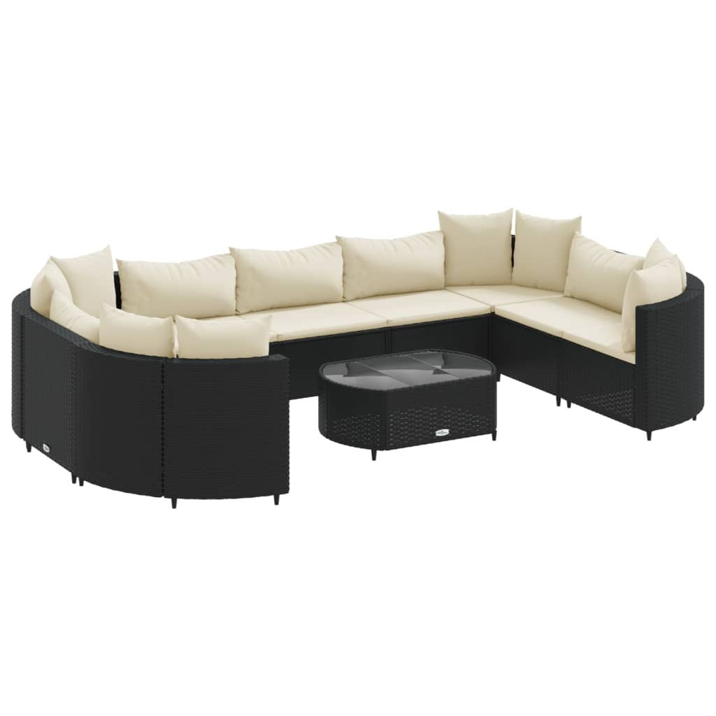 Set Divani da Giardino 10pz con Cuscini in Polyrattan Nero 3308400