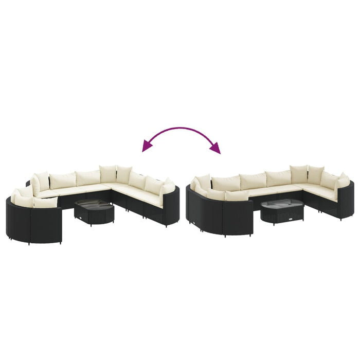 Set Divani da Giardino 10pz con Cuscini in Polyrattan Nero 3308400