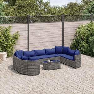 Set Divano da Giardino 10 pz con Cuscini Grigio in Polyrattan 3308407