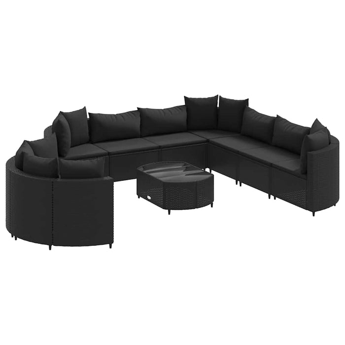 Set Divani da Giardino 10pz con Cuscini in Polyrattan Nero 3308411