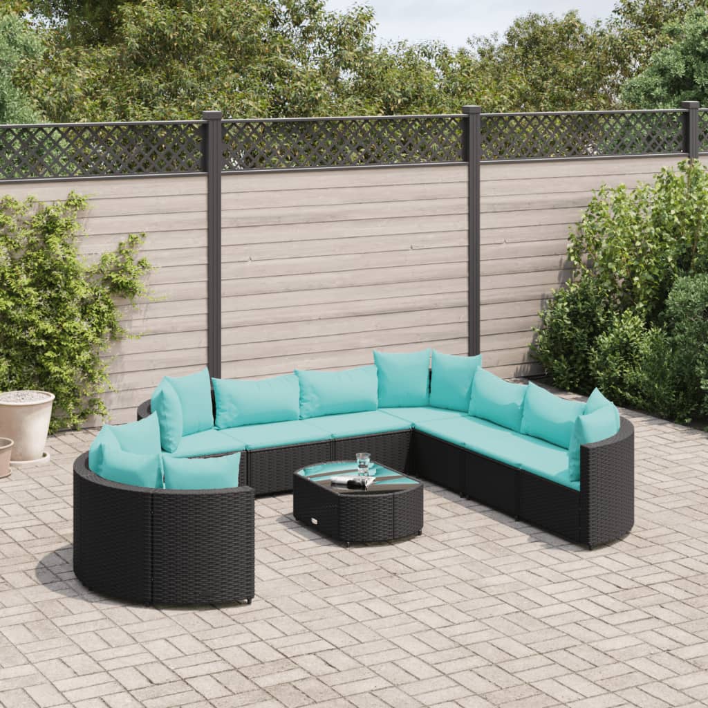 Set Divani da Giardino 10pz con Cuscini in Polyrattan Nero 3308412