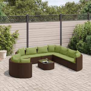 Set Divani da Giardino 10pz con Cuscini in Polyrattan Marrone 3308414