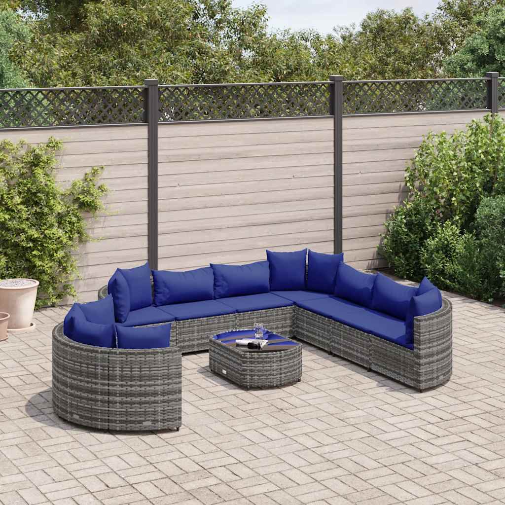 Set Divano da Giardino 10 pz con Cuscini Grigio in Polyrattan 3308415