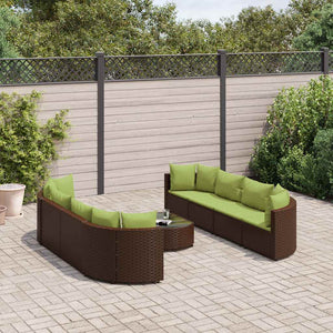 Set Divani da Giardino 9pz con Cuscini Marrone in Polyrattan 3308430