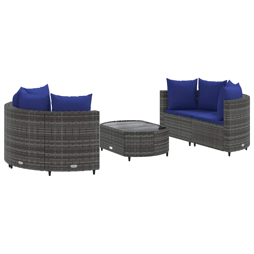 Set Divano da Giardino 5 pz con Cuscini Grigio in Polyrattan 3308447