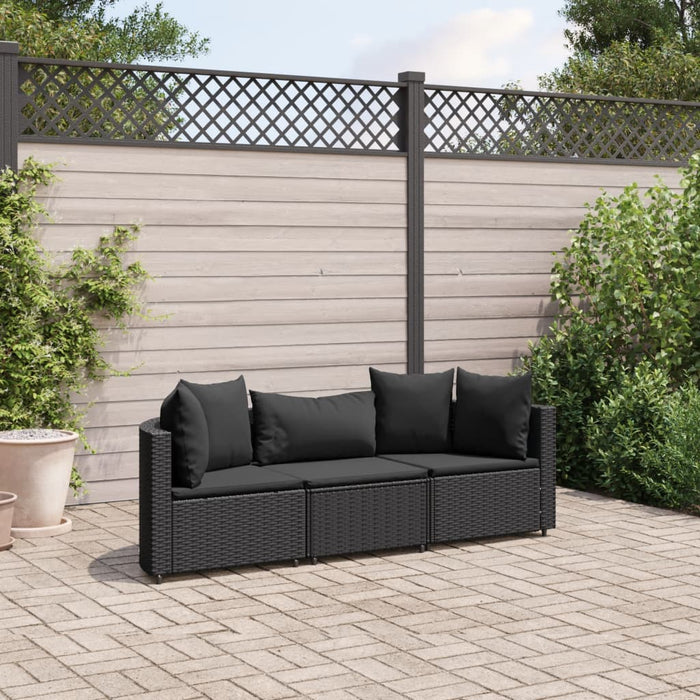 Set Divani da Giardino 3 pz con Cuscini in Polyrattan Nero 3308451