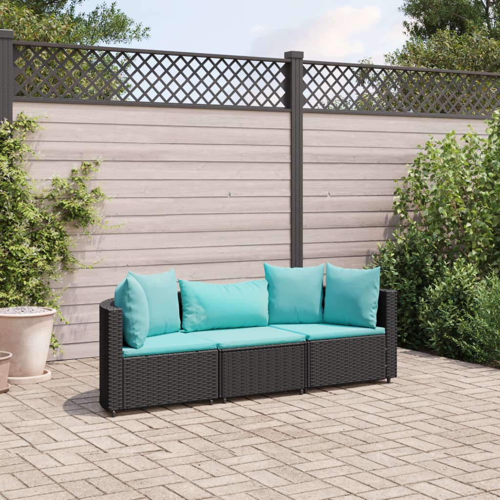 Set Divani da Giardino 3 pz con Cuscini in Polyrattan Nero 3308452