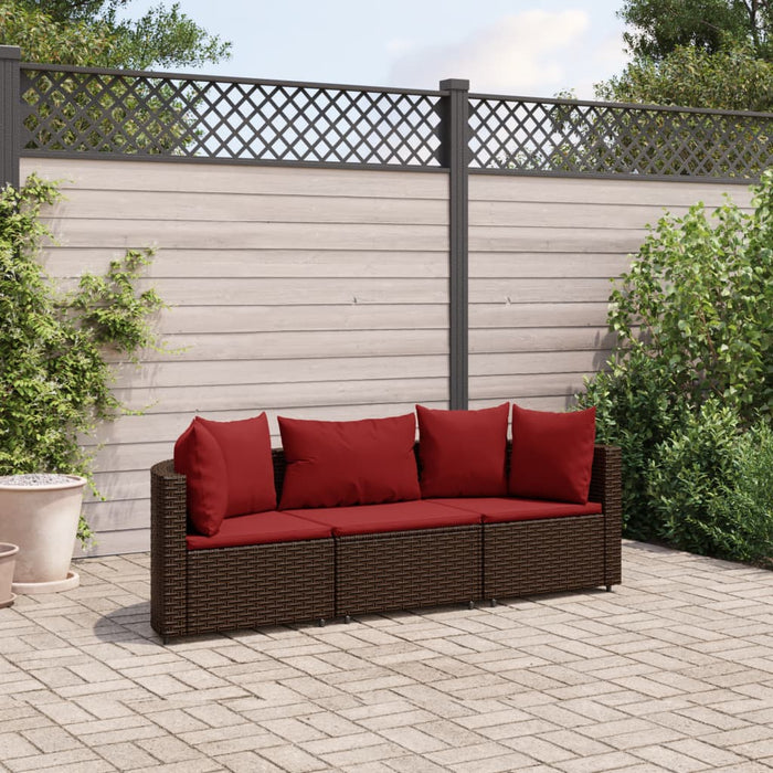 Set Divano da Giardino 3 pz con Cuscini Marrone in Polyrattan 3308453