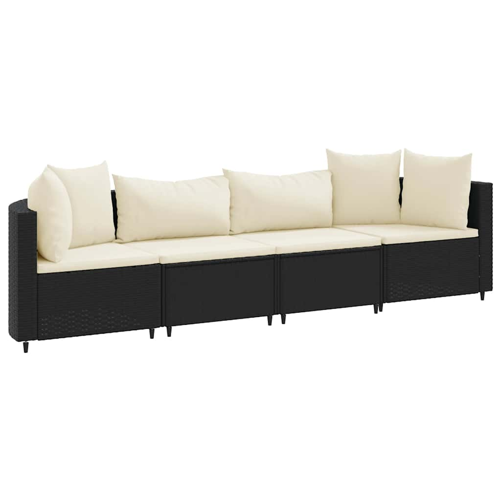 Set Divani da Giardino 4 pz con Cuscini Nero in Polyrattan 3308456