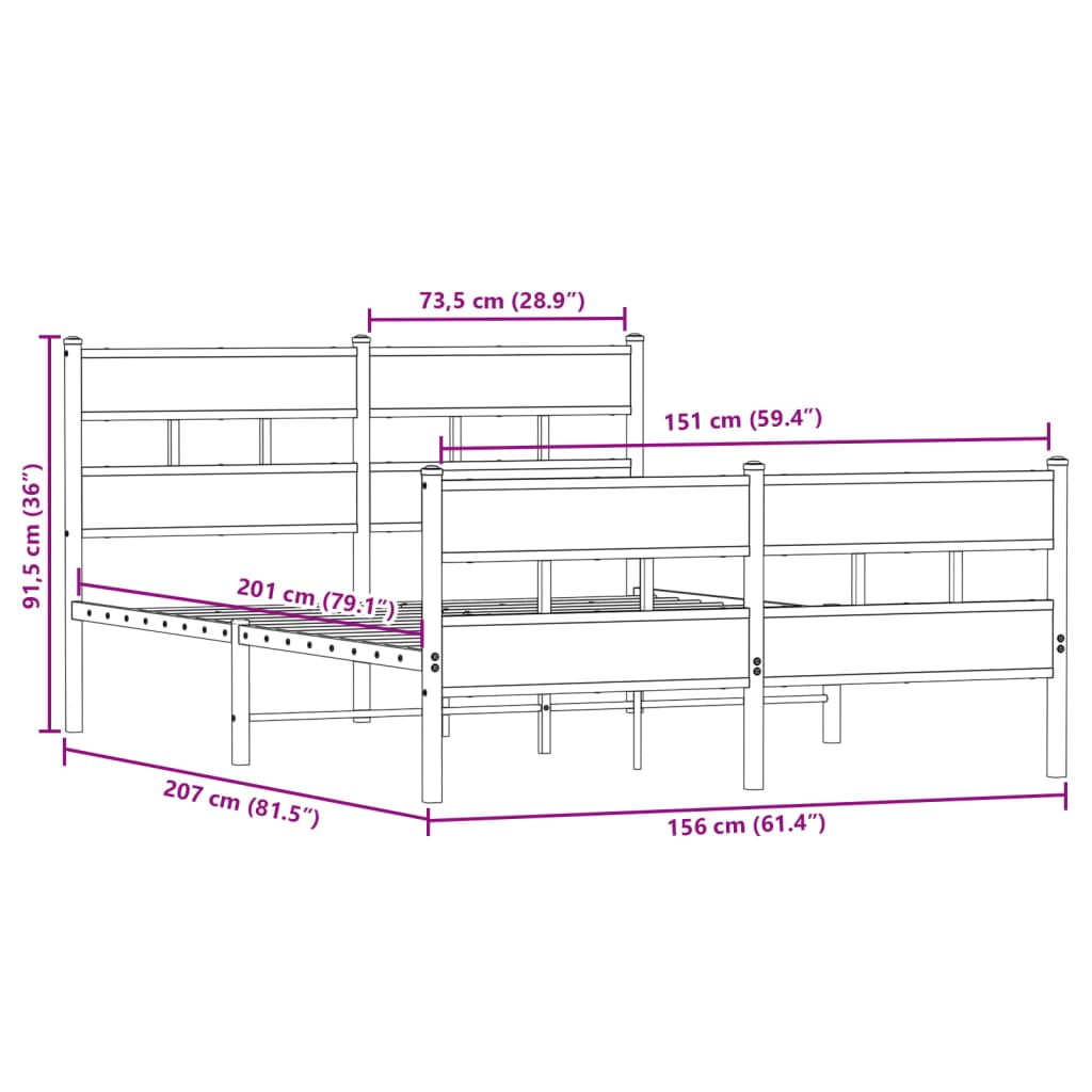 Giroletto senza Materaso in Metallo Rovere Fumo 150x200 cm 3308464