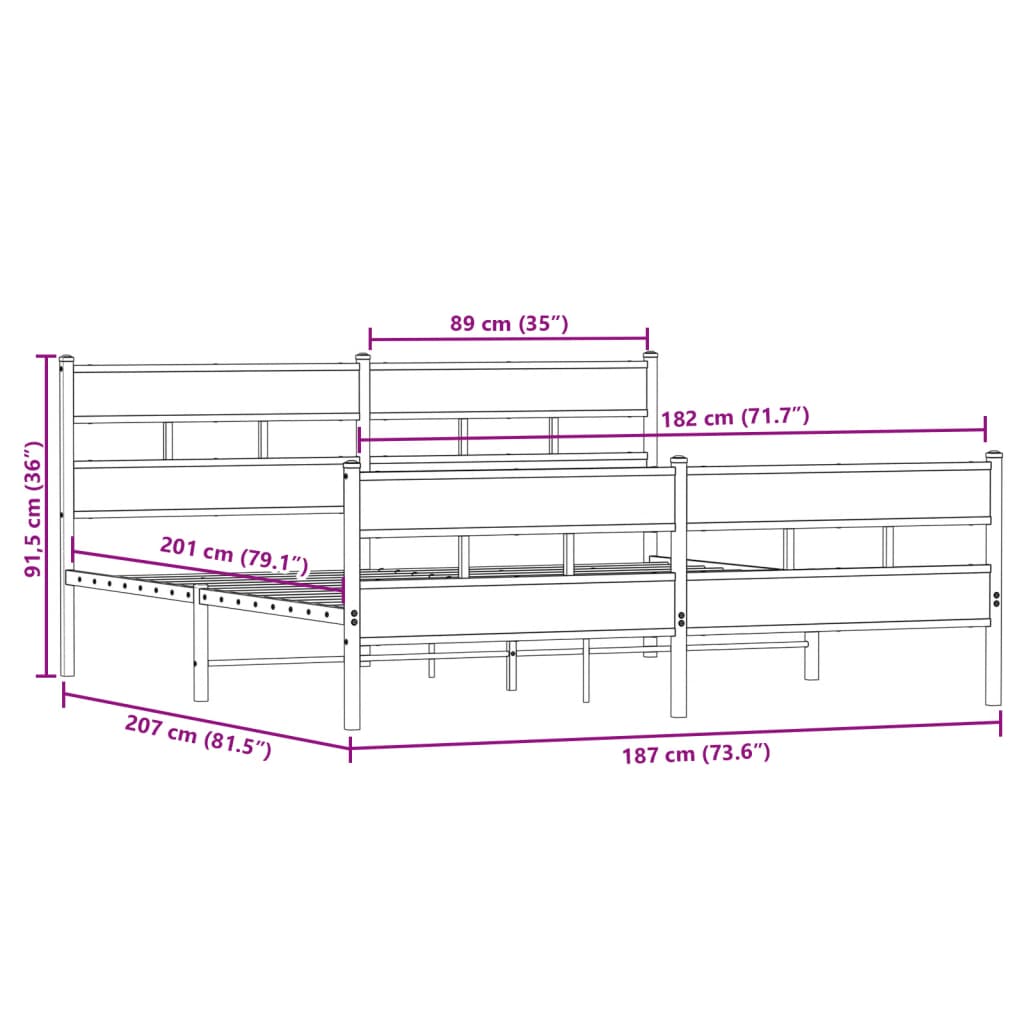 Giroletto senza Materaso in Metallo Rovere Fumo 180x200 cm 3308466