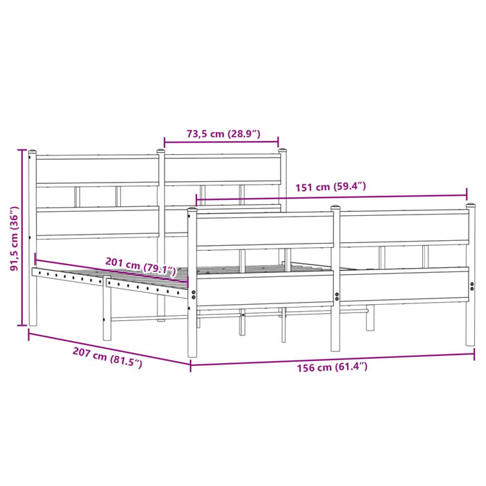 Giroletto senza Materaso in Metallo Rovere Sonoma 150x200 cm 3308470