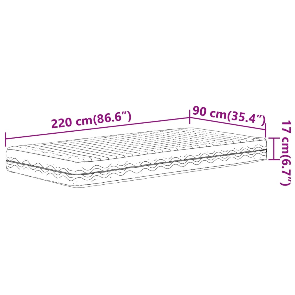 Materasso in Schiuma Bianco 90x220 cm Durezza H2 H3 4016639