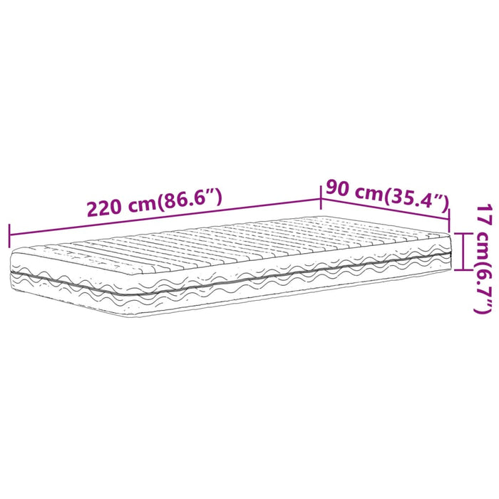 Materasso in Schiuma Bianco 90x220 cm Durezza H2 H3 4016639