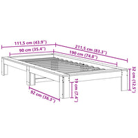 Letto senza Materasso 90x190 cm in Legno Massello di Pino 855337