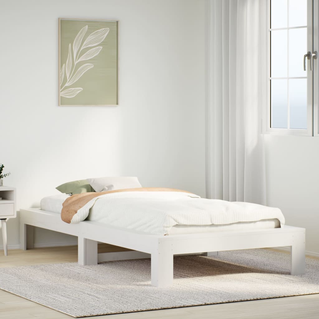 Letto senza Materasso Bianco 75x190 in Legno Massello di Pino 855341