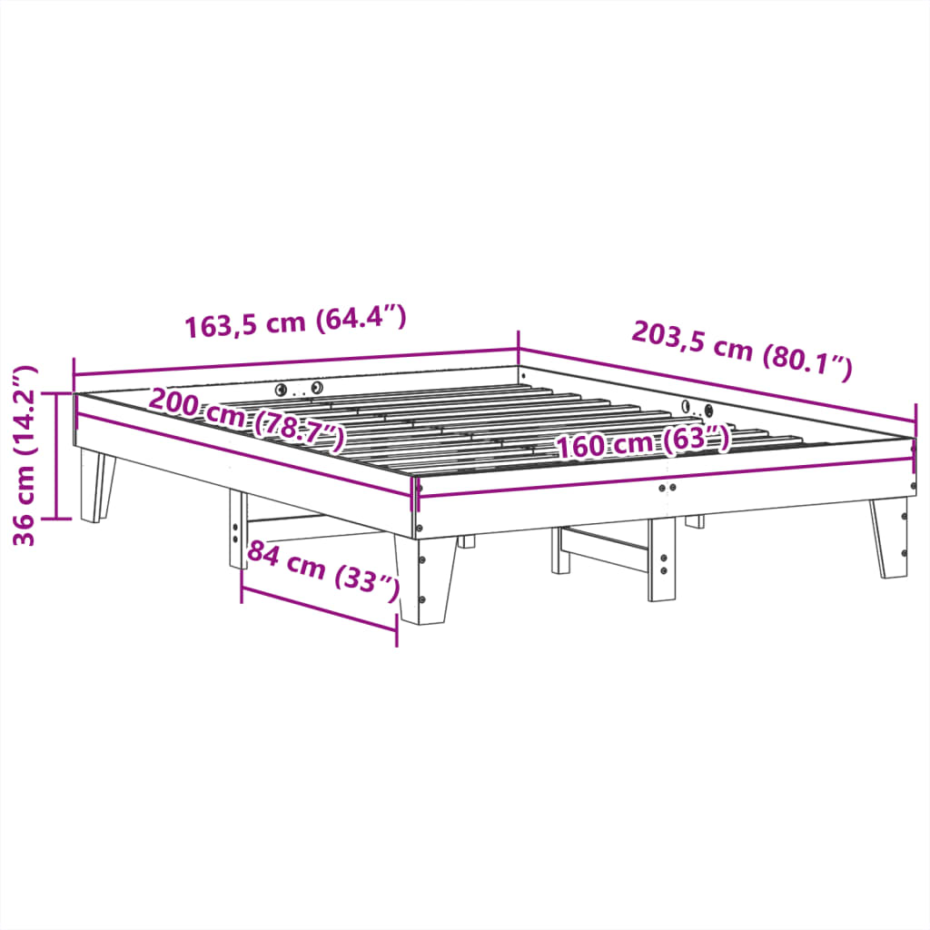 Letto senza Materasso Bianco 160x200 cm Legno Massello di Pino 855350