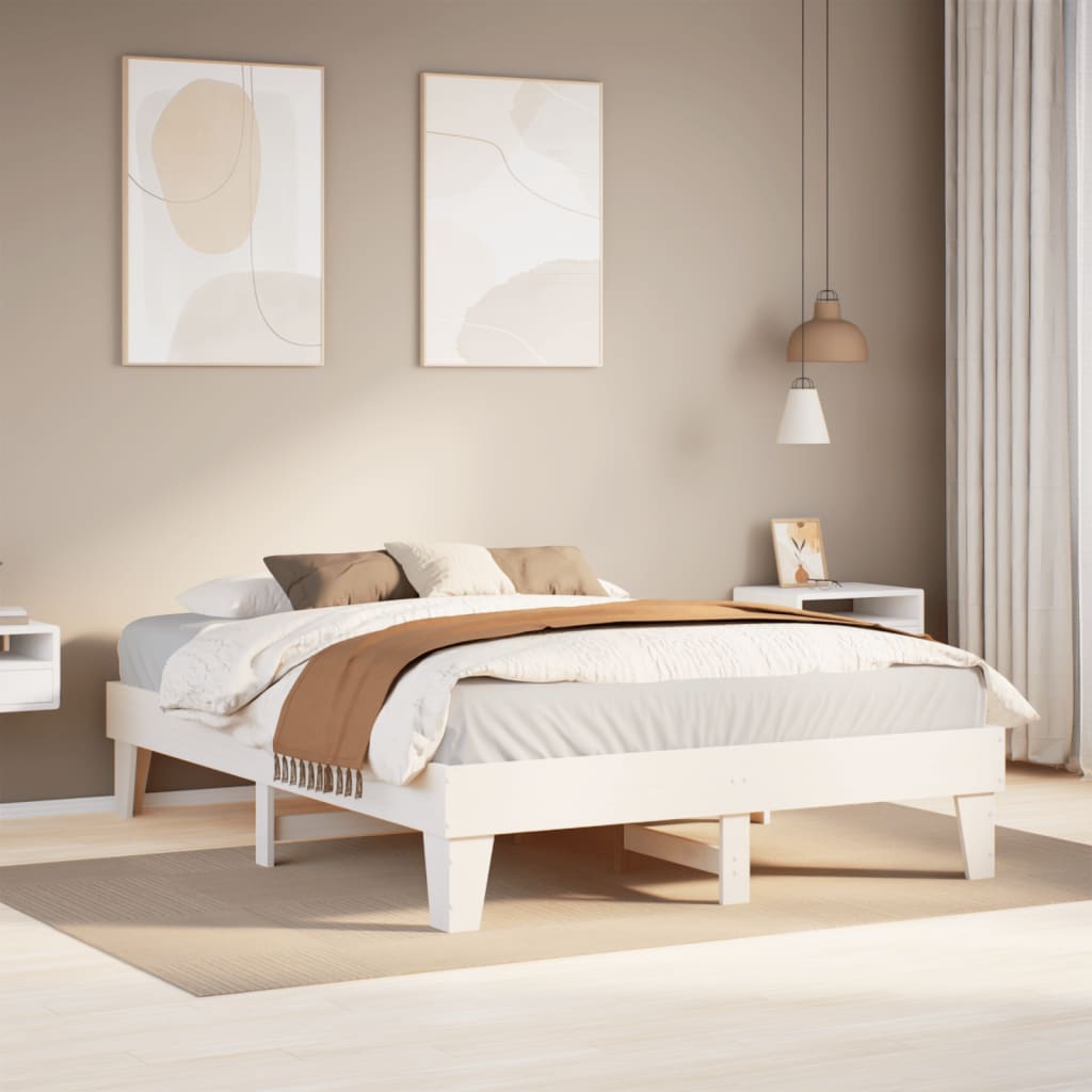 Letto senza Materasso Bianco 160x200 cm Legno Massello di Pino 855350