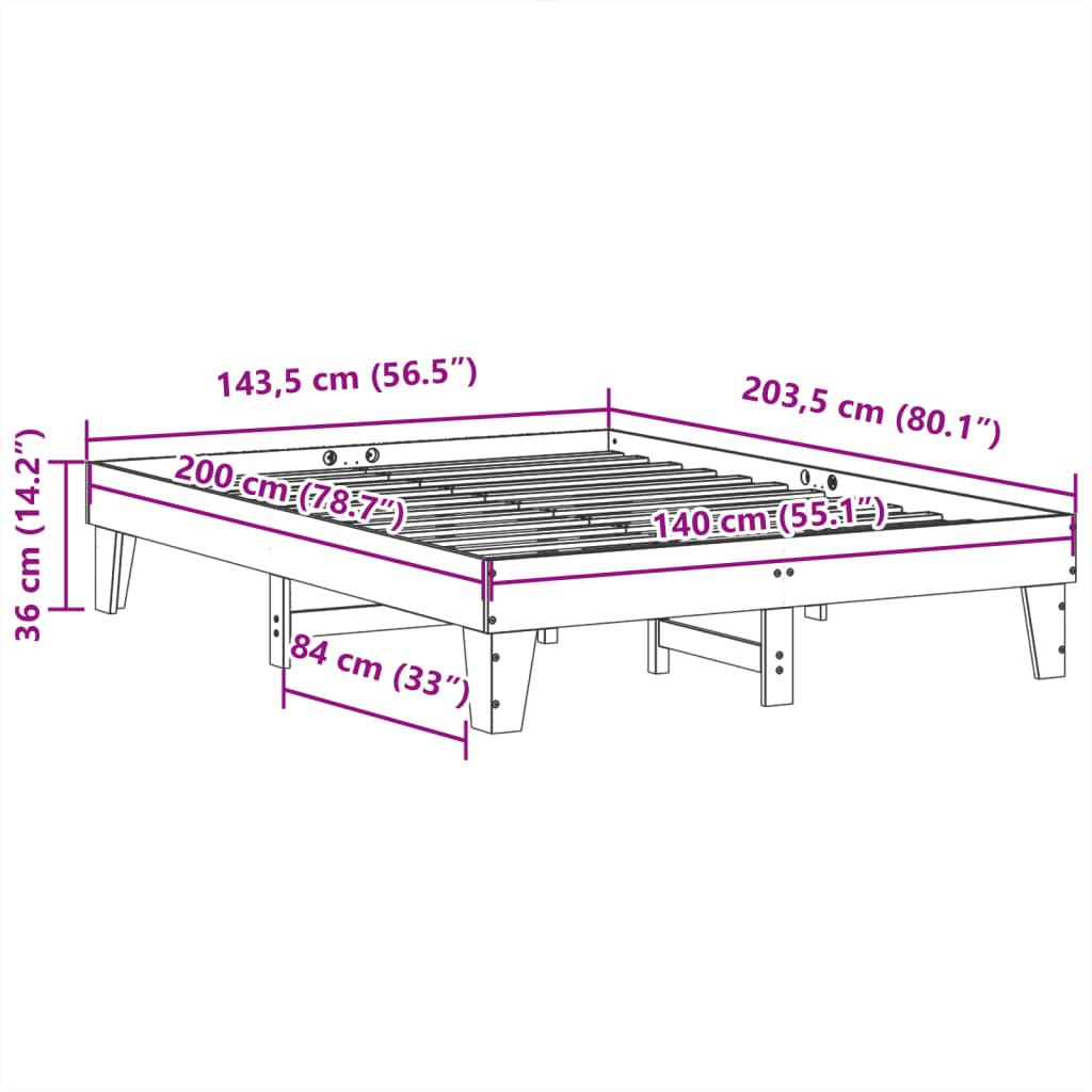 Letto senza Materasso 140x200 cm in Legno Massello di Pino 855355