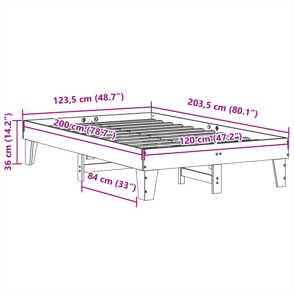 Letto senza Materasso 120x200 cm in Legno Massello di Pino 855358