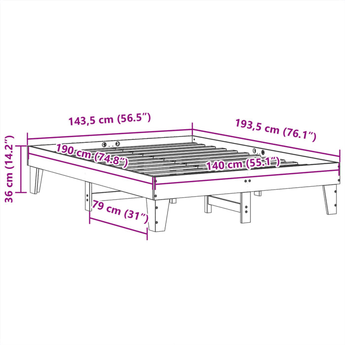 Letto senza Materasso 140x190 cm in Legno Massello di Pino 855367