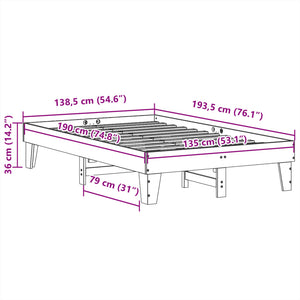 Letto senza Materasso 135x190 cm in Legno Massello di Pino 855370