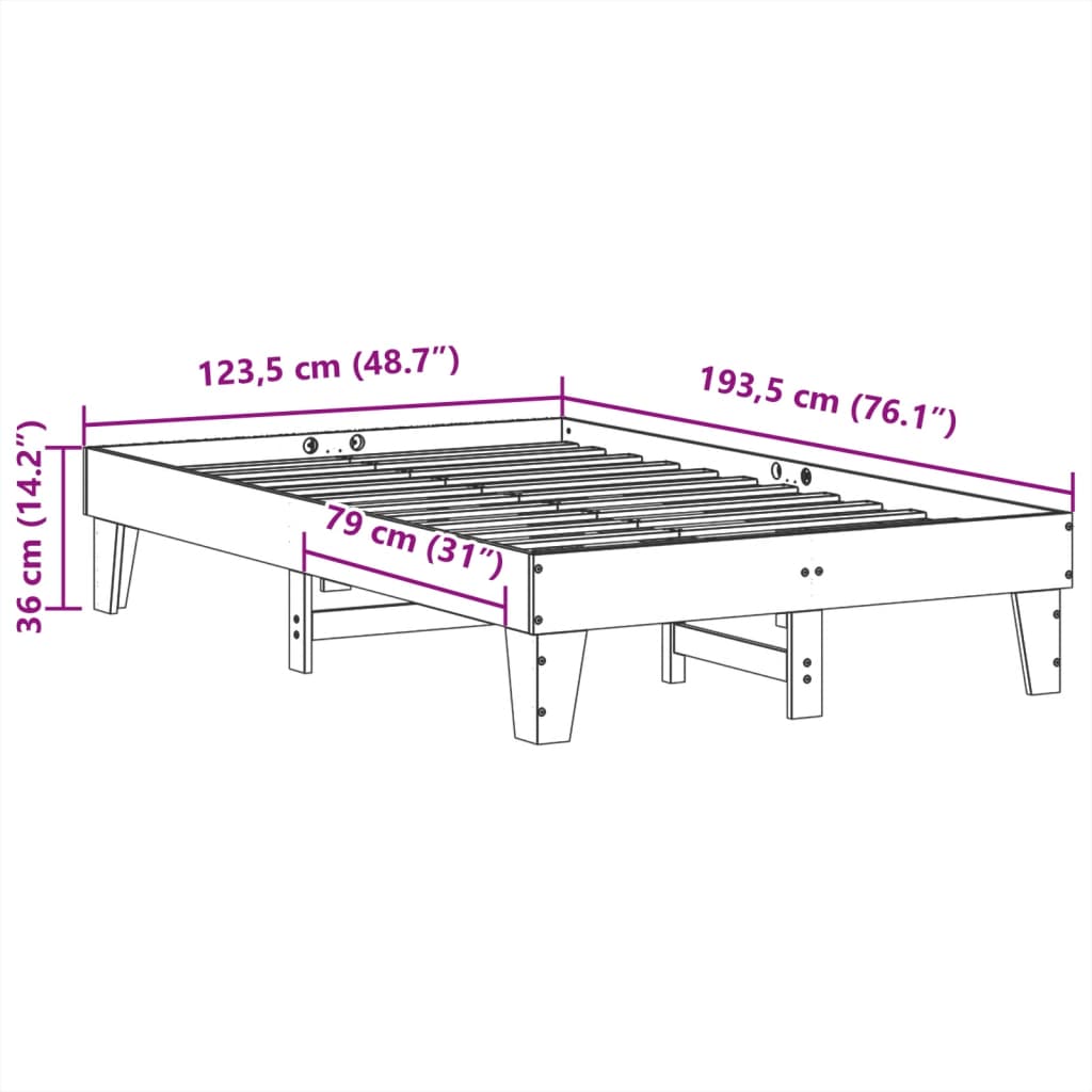 Letto senza Materasso Marrone Cera 120x190 cm in Legno di Pino 855375