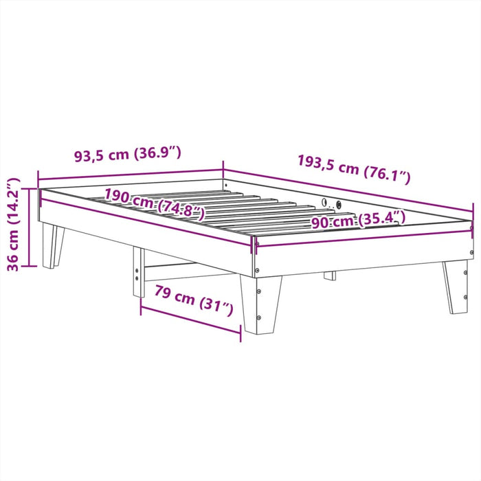 Letto senza Materasso 90x190 cm in Legno Massello di Pino 855376