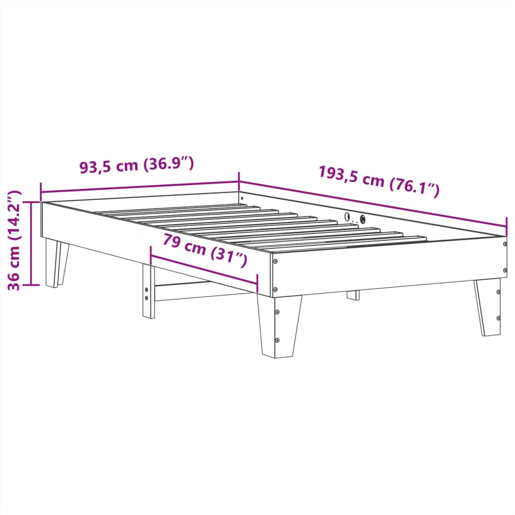 Letto senza Materasso Bianco 90x190 cm in Legno Massello Pino 855377