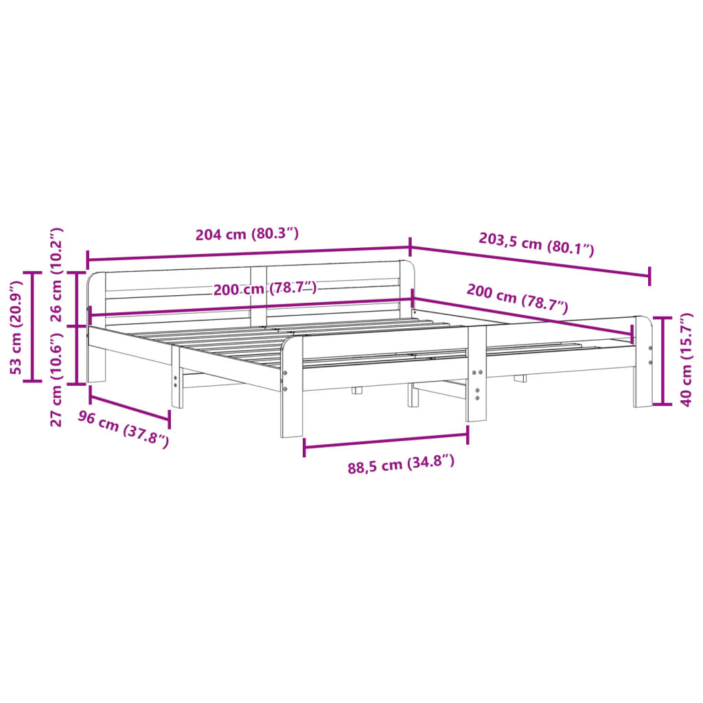 Letto senza Materasso 200x200 cm in Legno Massello di Pino 855460