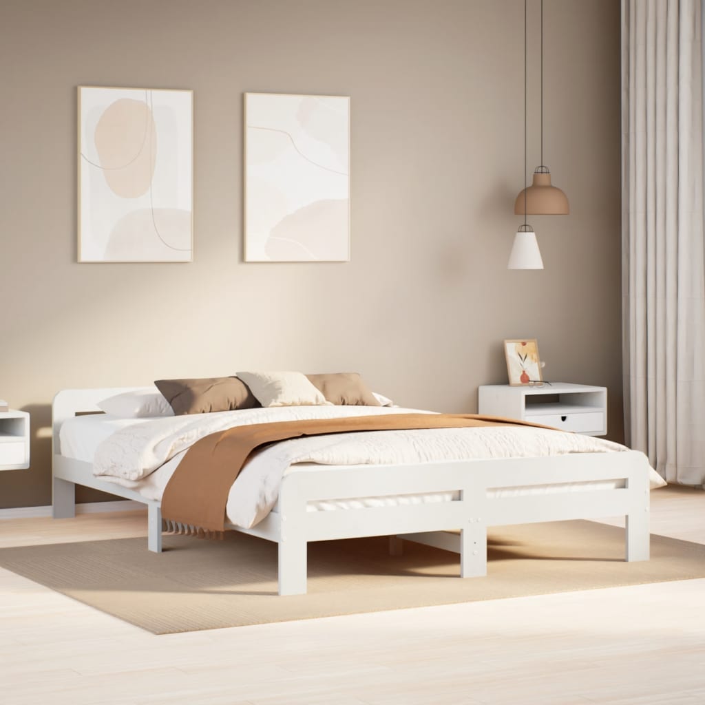 Letto senza Materasso Bianco 140x190 cm Legno Massello di Pino 855485