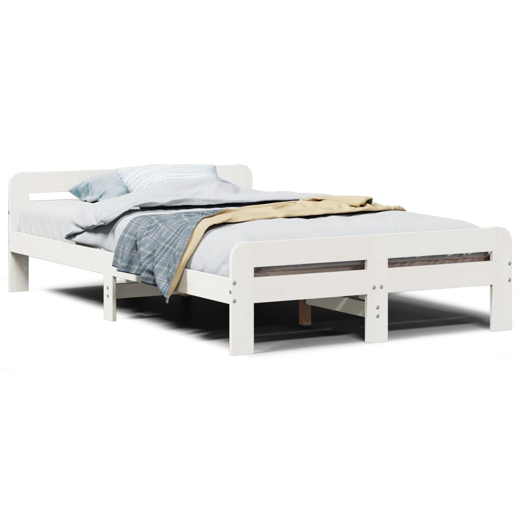 Letto senza Materasso Bianco 135x190 cm Legno Massello di Pino 855488