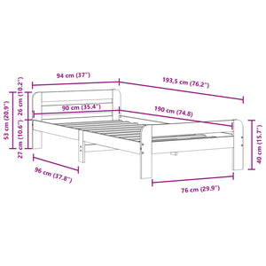 Letto senza Materasso Bianco 90x190 cm in Legno Massello Pino 855494