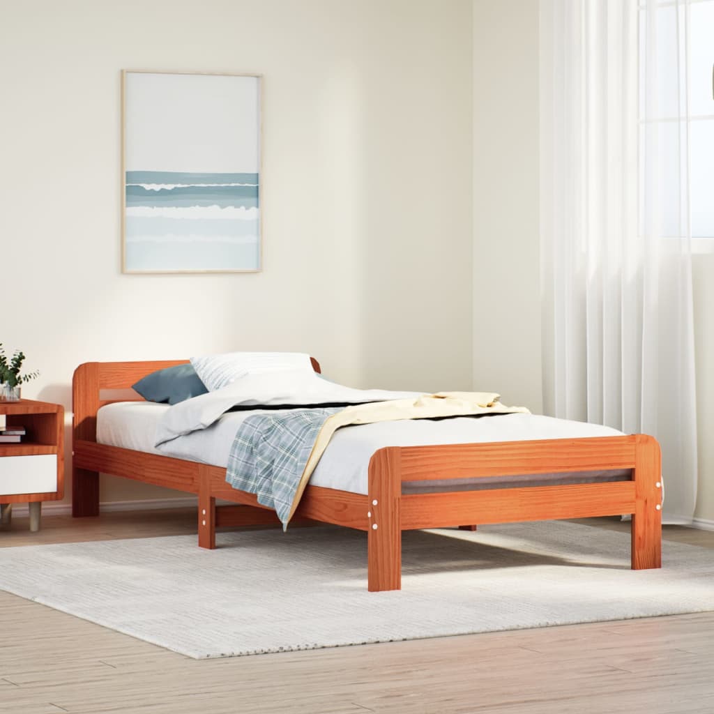 Letto senza Materasso Marrone Cera 90x190 cm in Legno di Pino 855495