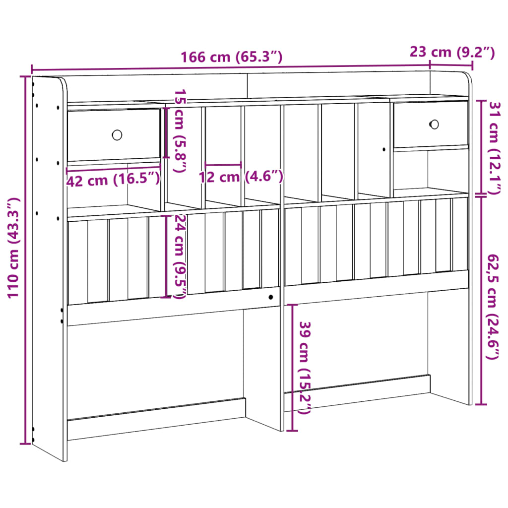 Testiera con Ripiani 160 cm in Legno Massello di Pino 855505