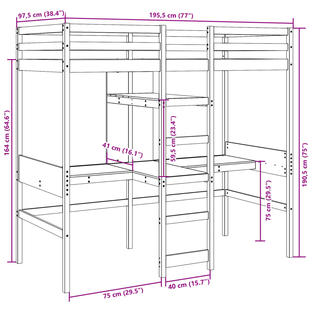 Giroletto Soppalco senza Materasso 90x190cm Legno Massello Pino 3308547