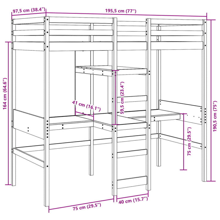 Giroletto Soppalco senza Materasso Bianco 90x190cm Legno Pino 3308548