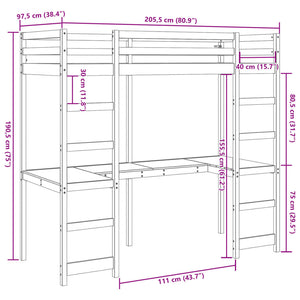 Letto Soppalco con Scrivania Marrone Cera 90x200 cm Legno Pino 3308567