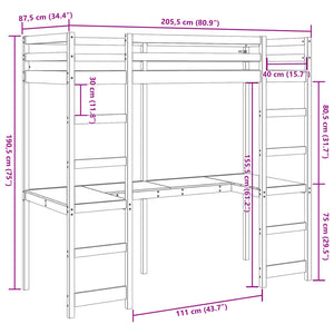 Giroletto Soppalco senza Materasso 80x200cm Legno Massello Pino 3308568