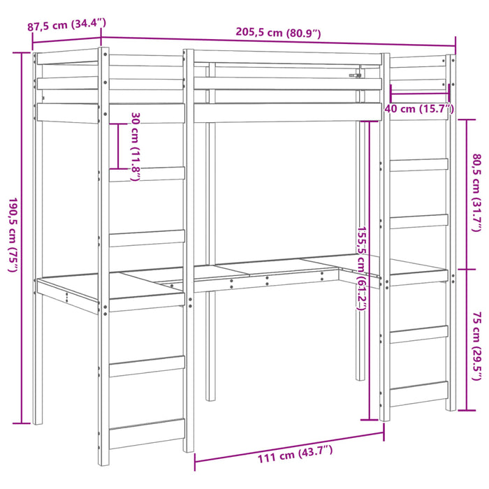 Giroletto Soppalco senza Materasso 80x200cm Legno Massello Pino 3308568