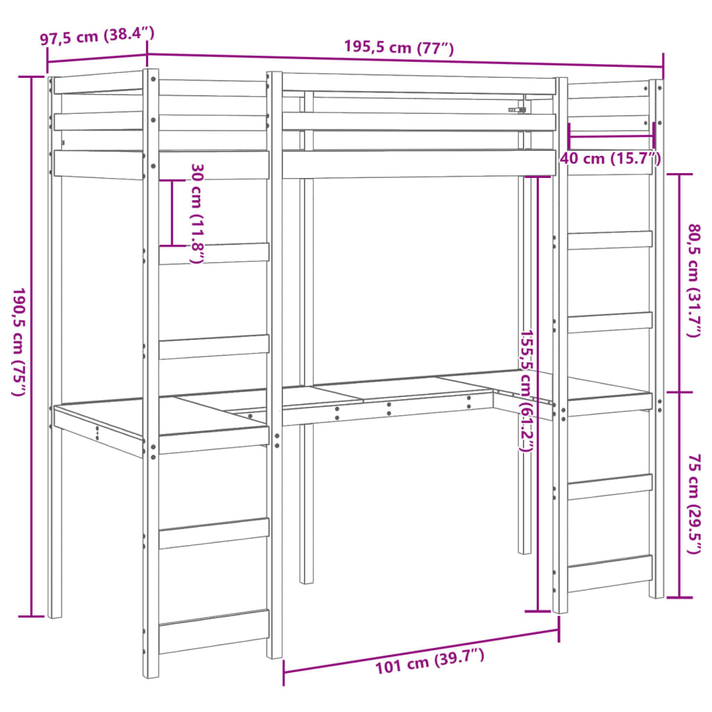 Giroletto Soppalco senza Materasso 90x190cm Legno Massello Pino 3308571