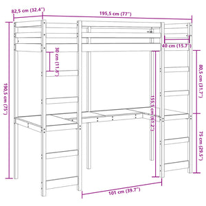 Giroletto Soppalco senza Materasso 75x190cm Legno Massello Pino 3308574